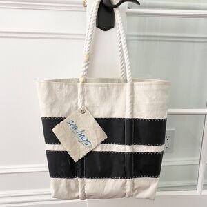 NWT Sea Bags Medium Tote Black, Blue & White